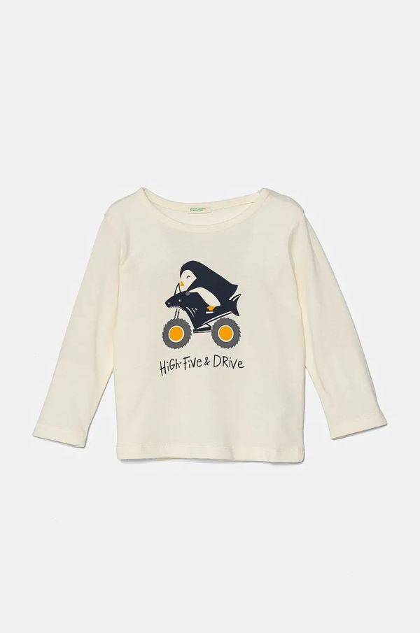 United Colors of Benetton Pamučna majica dugih rukava za bebe United Colors of Benetton boja: bež, s tiskom, 3ATNA105I