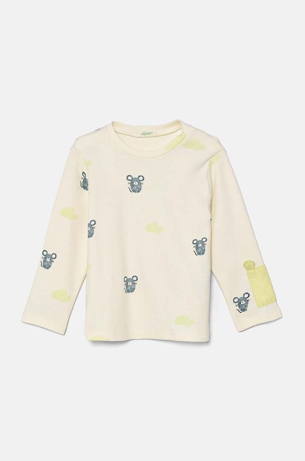 United Colors of Benetton Pamučna majica dugih rukava za bebe United Colors of Benetton boja: bež, s uzorkom, 3M28A1053