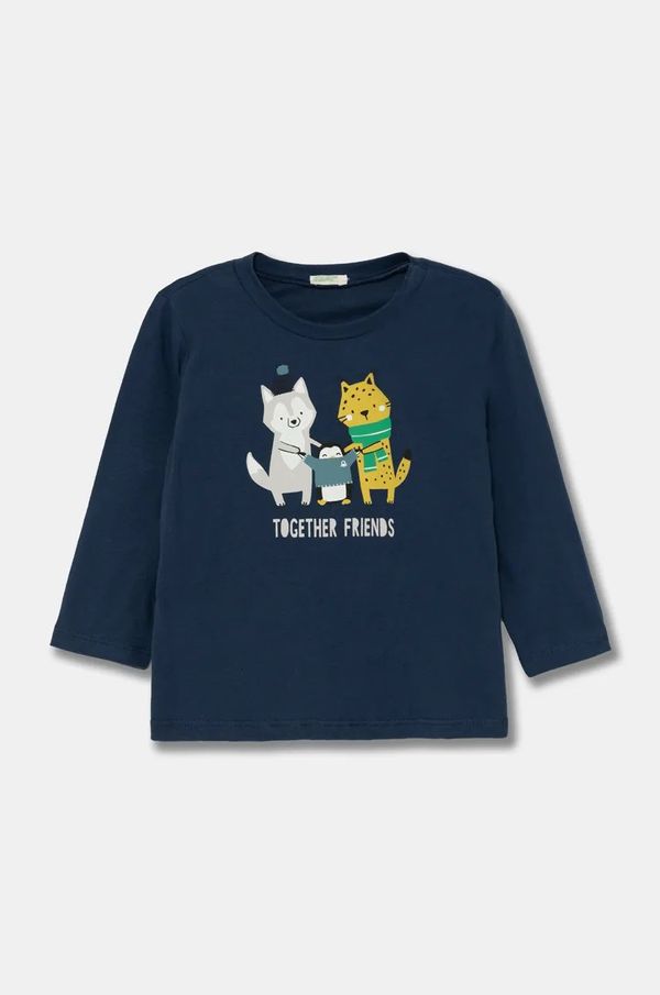 United Colors of Benetton Pamučna majica dugih rukava za bebe United Colors of Benetton boja: tamno plava, s tiskom, 3ATNA105F