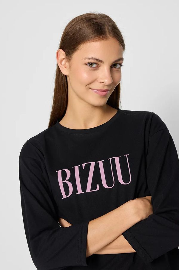 BIZUU Pamučna majica dugih rukava za spavanje Bizuu SARA boja: crna, pamučna, PIŻAMA GÓRA SARA_CZARNY_AW24