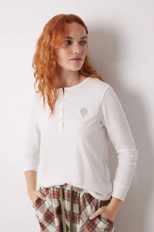 women'secret Pamučna majica dugih rukava za spavanje women'secret MIX AND MATCH LOVE ACTUALLY boja: bež, pamučna, 3278418