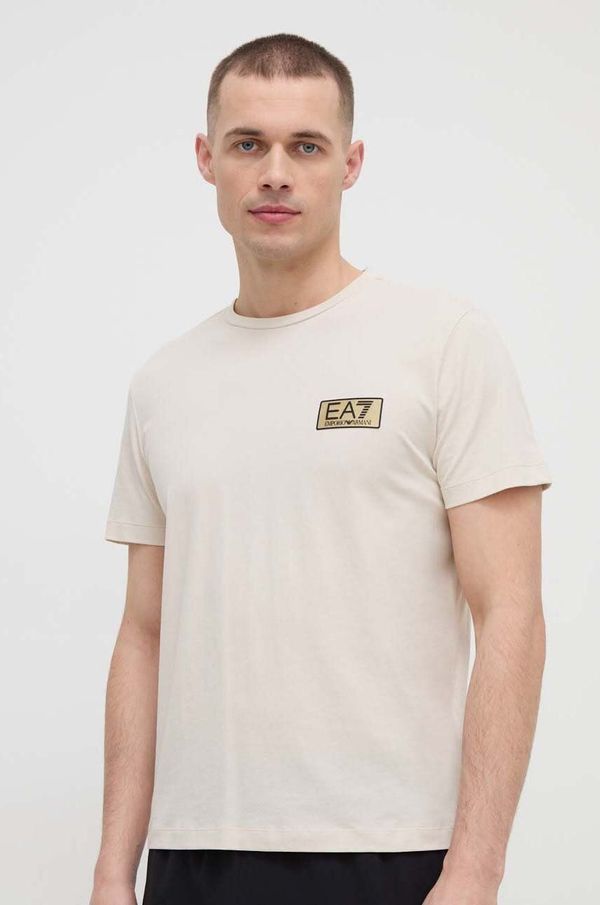 EA7 Emporio Armani Pamučna majica EA7 Emporio Armani za muškarce, boja: bež, s aplikacijom