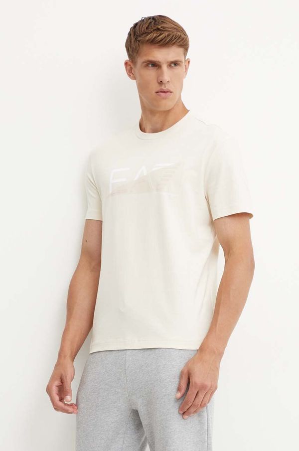 EA7 Emporio Armani Pamučna majica EA7 Emporio Armani za muškarce, boja: bež, s tiskom, AF11970.7M000002