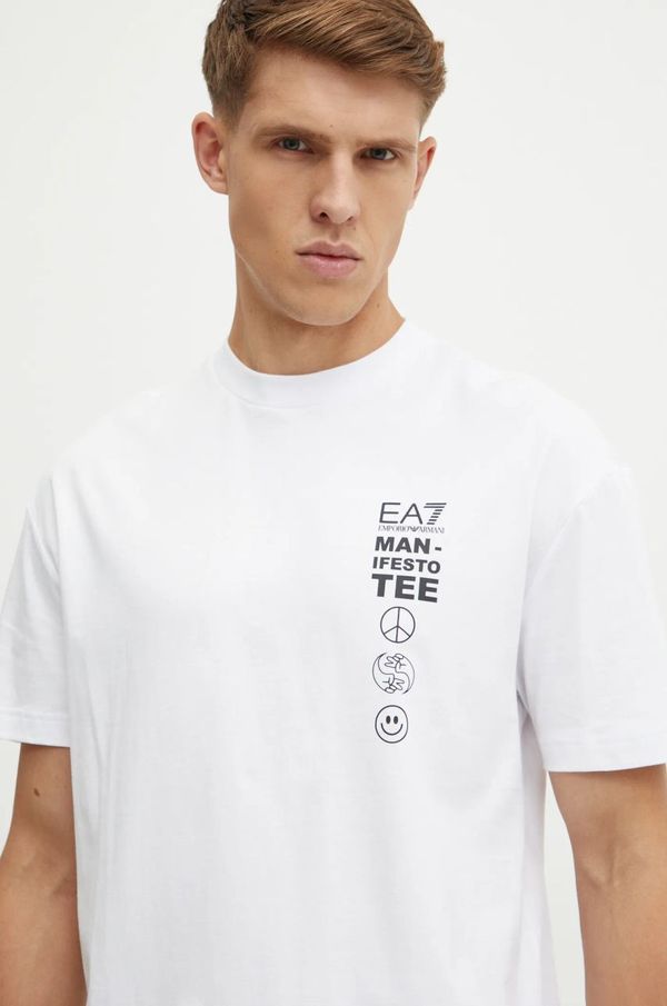 EA7 Emporio Armani Pamučna majica EA7 Emporio Armani za muškarce, boja: bijela, s tiskom, AF11970.7M000006