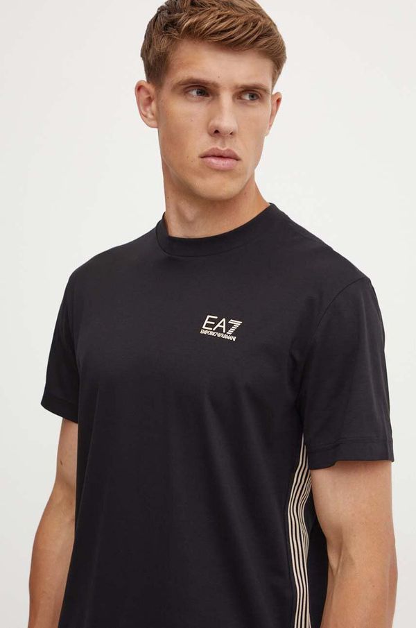 EA7 Emporio Armani Pamučna majica EA7 Emporio Armani za muškarce, boja: crna, s aplikacijom, PJOLZ.6DPT19