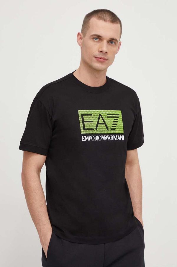EA7 Emporio Armani Pamučna majica EA7 Emporio Armani za muškarce, boja: crna, s tiskom