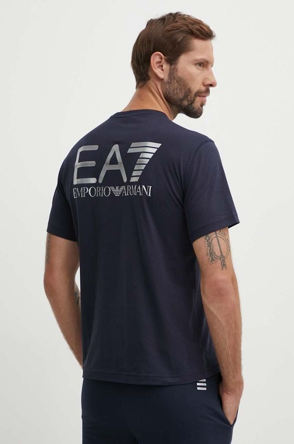 EA7 Emporio Armani Pamučna majica EA7 Emporio Armani za muškarce, boja: tamno plava, bez uzorka, PJFFZ.6DPT06
