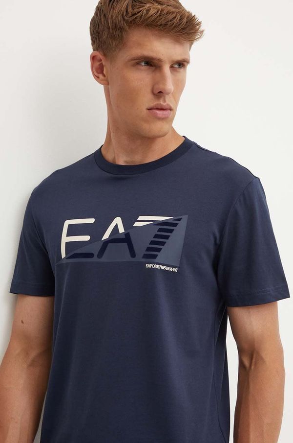 EA7 Emporio Armani Pamučna majica EA7 Emporio Armani za muškarce, boja: tamno plava, s tiskom, AF11970.7M000002