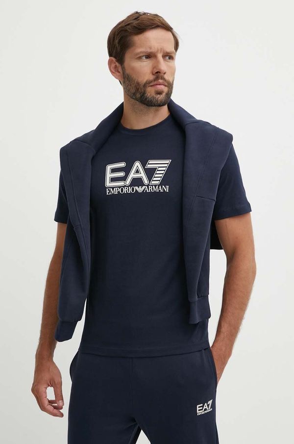 EA7 Emporio Armani Pamučna majica EA7 Emporio Armani za muškarce, boja: tamno plava, s tiskom, PJVPZ.6DPT81