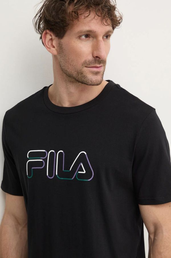 Fila Pamučna majica Fila Lauben za muškarce, boja: crna, s tiskom, FAM0789