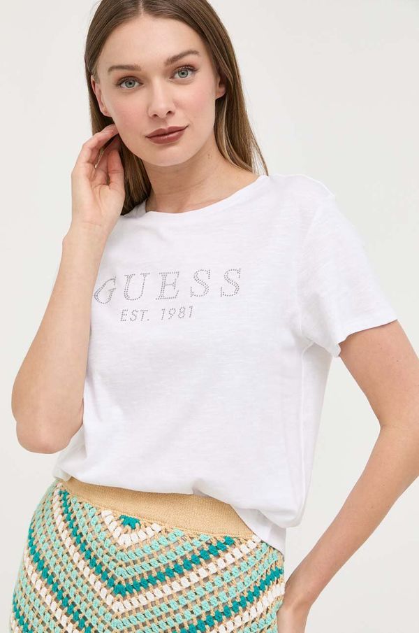 Guess Pamučna majica Guess boja: bijela