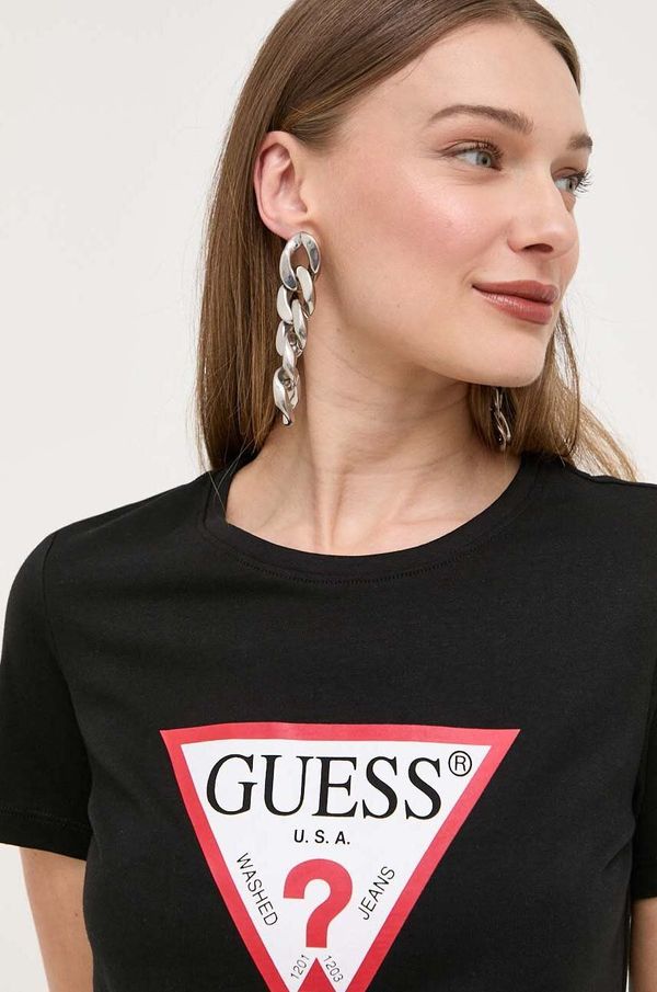 Guess Pamučna majica Guess boja: crna