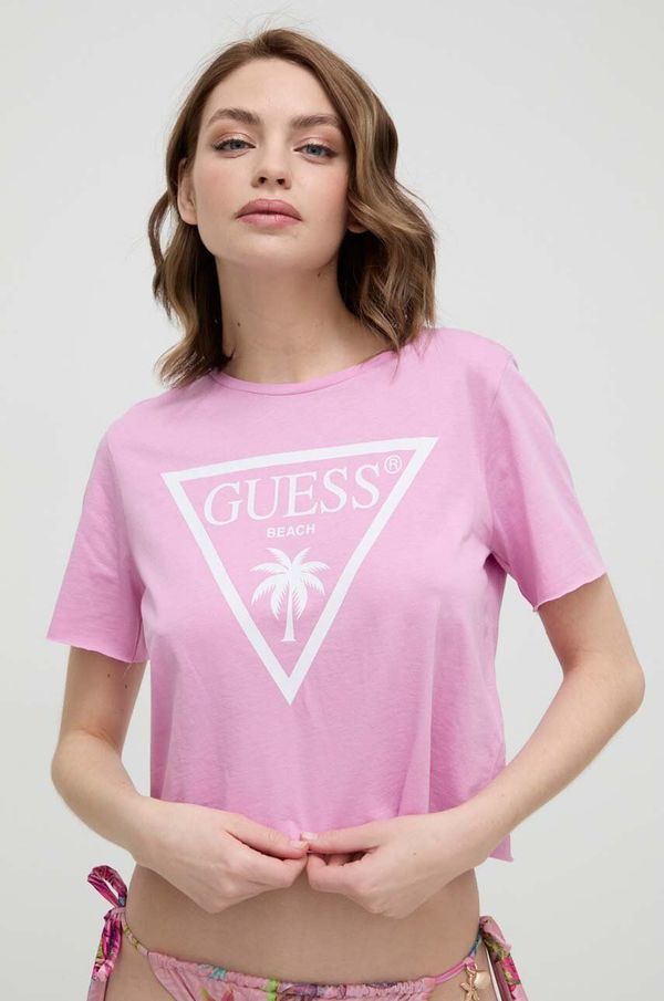 Guess Pamučna majica Guess boja: ljubičasta
