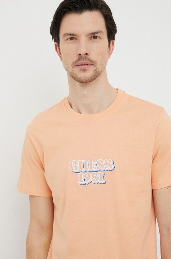 Guess Pamučna majica Guess boja: narančasta, s aplikacijom