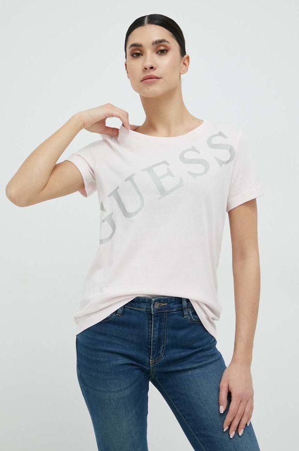 Guess Pamučna majica Guess boja: ružičasta