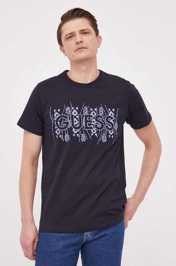 Guess Pamučna majica Guess boja: tamno plava, s aplikacijom