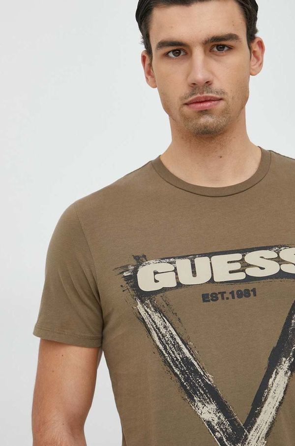 Guess Pamučna majica Guess boja: zelena, s tiskom