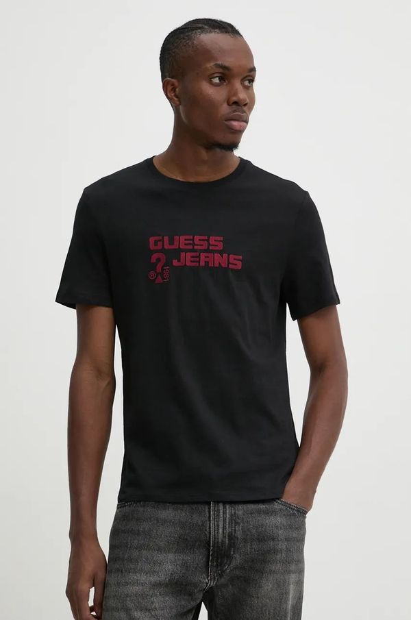 Guess Jeans Pamučna majica Guess Jeans za muškarce, boja: crna, s aplikacijom, M4BI76 K8HM0