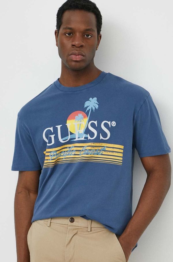 Guess Pamučna majica Guess PACIFIC za muškarce, boja: tamno plava, s tiskom, M4GI41 KBZV1