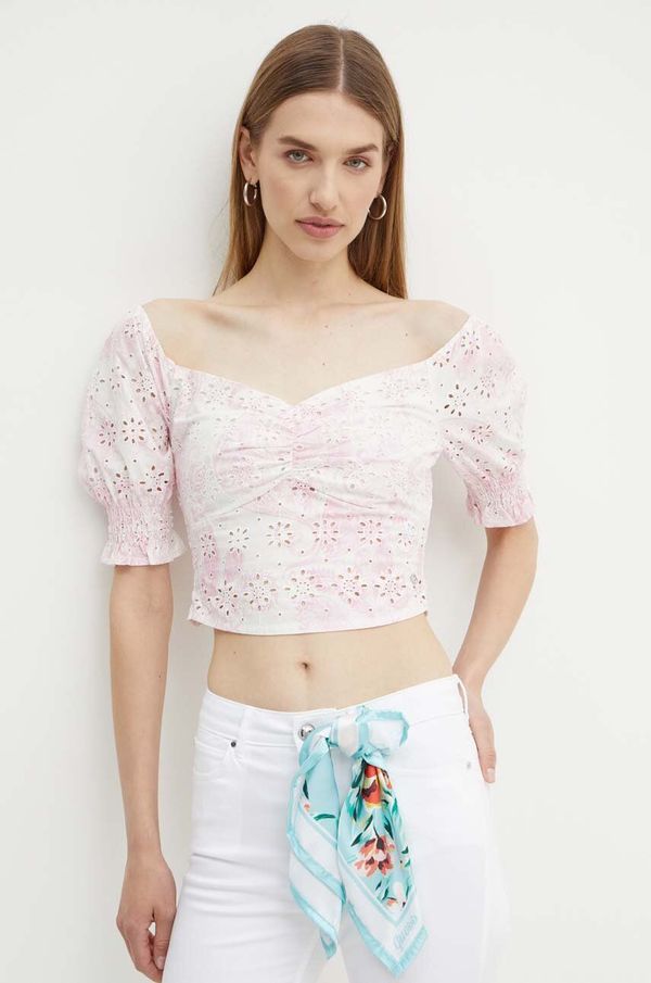 Guess Pamučna majica Guess PALMA za žene, boja: ružičasta, bez uzorka, W4GH68 WG571
