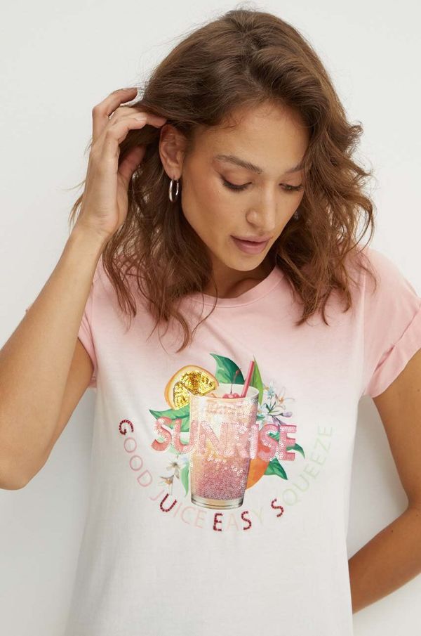 Guess Pamučna majica Guess SUNRISE DRINK za žene, W4YI44 K9RM1