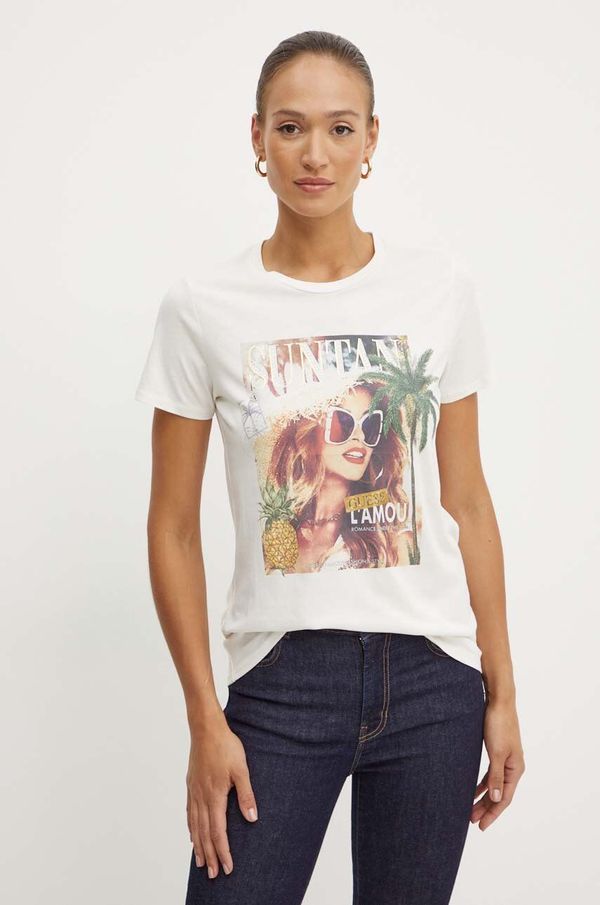 Guess Pamučna majica Guess SUTAN za žene, boja: bež, W4YI46 K9RM1