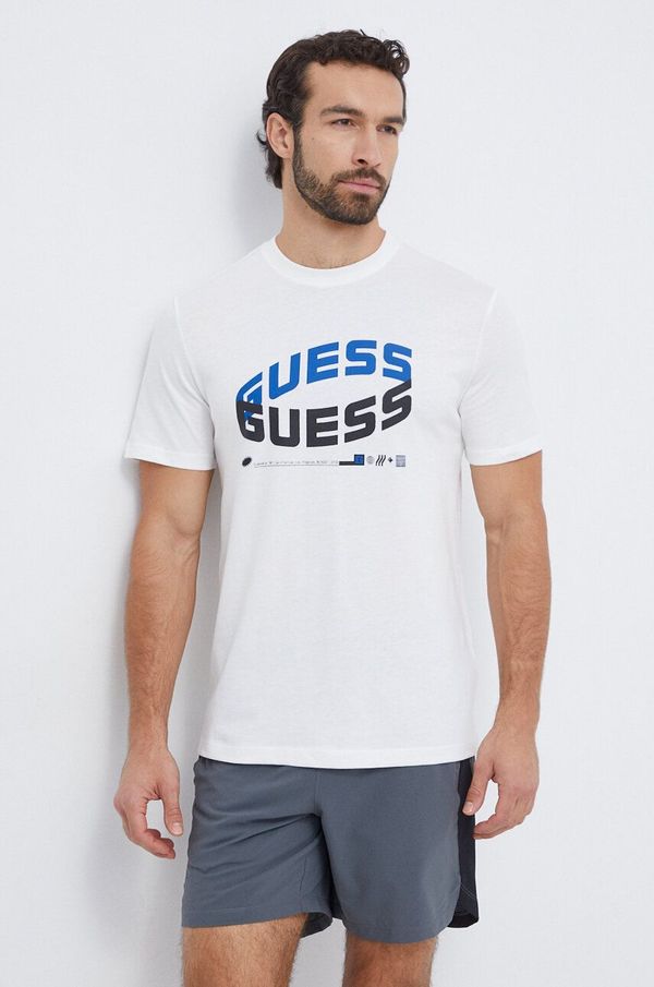 Guess Pamučna majica Guess za muškarce, boja: bež, s tiskom