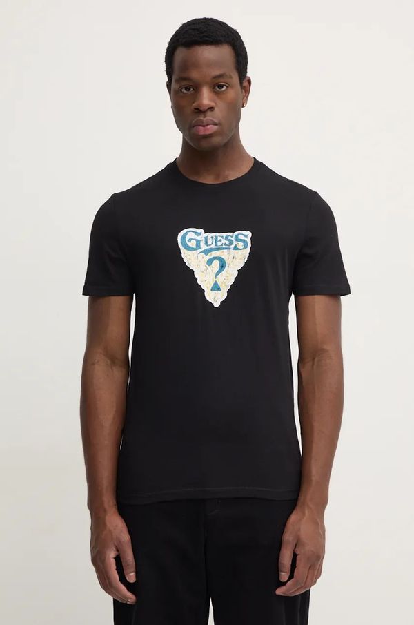 Guess Pamučna majica Guess za muškarce, boja: crna, s tiskom, M4BI44.I3Z14