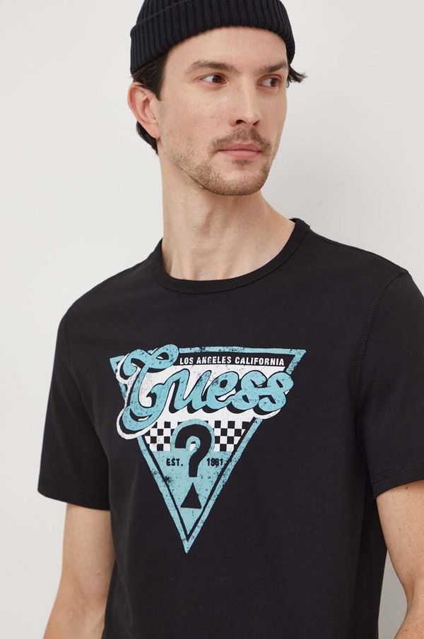 Guess Pamučna majica Guess za muškarce, boja: crna, s tiskom