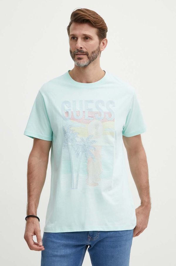 Guess Pamučna majica Guess za muškarce, boja: tirkizna, s aplikacijom, M4GI15 I3Z14