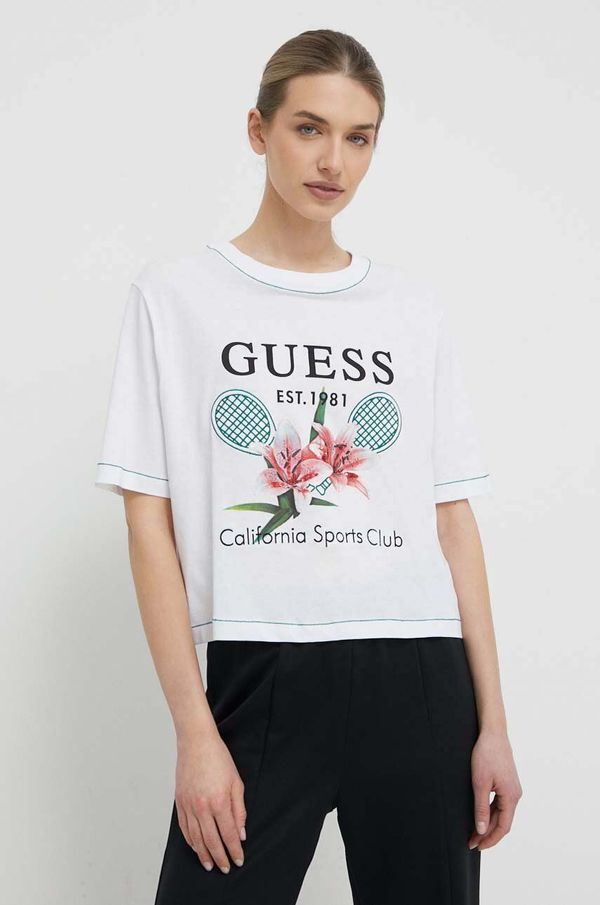 Guess Pamučna majica Guess za žene, boja: bijela