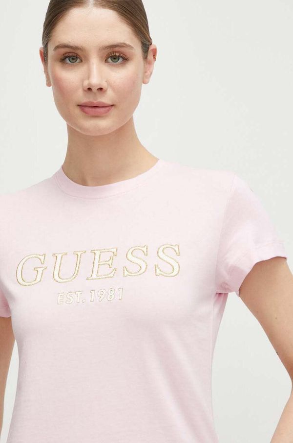 Guess Pamučna majica Guess za žene, boja: ružičasta