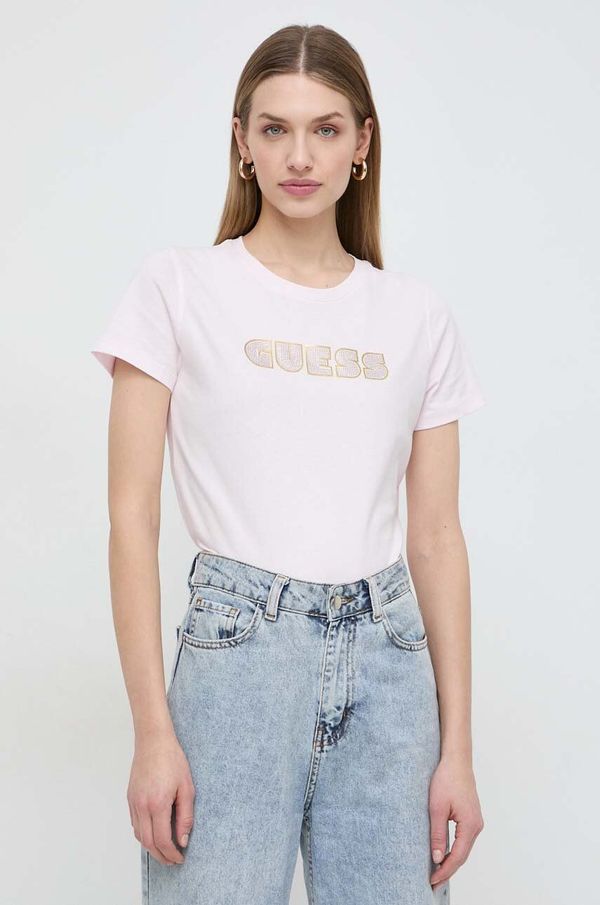 Guess Pamučna majica Guess za žene, boja: ružičasta