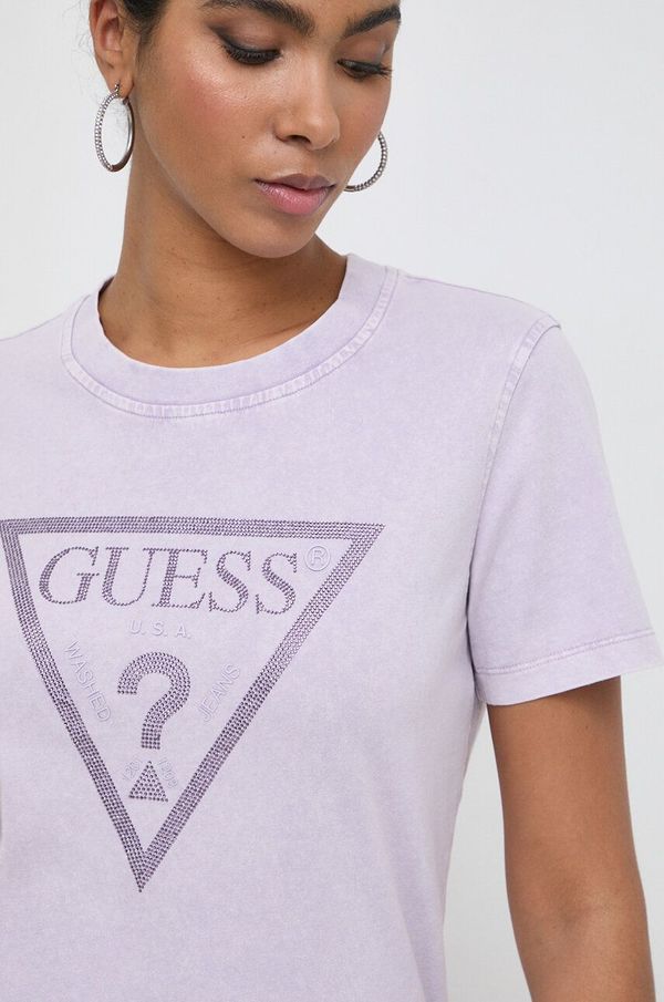 Guess Pamučna majica Guess za žene, boja: ružičasta