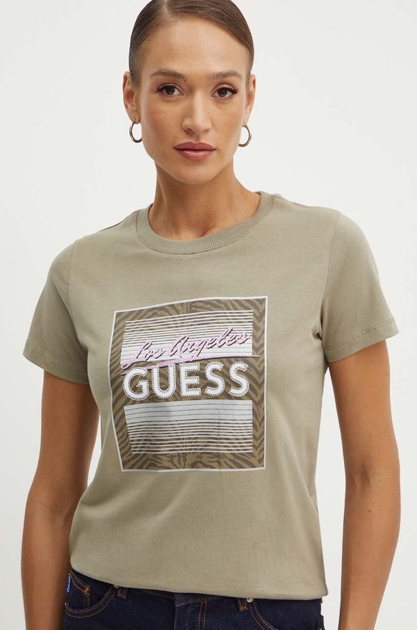 Guess Pamučna majica Guess za žene, boja: zelena, W4YI17 I3Z14