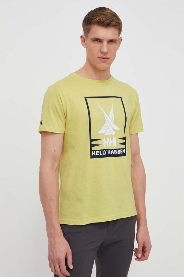 Helly Hansen Pamučna majica Helly Hansen za muškarce, boja: žuta, s tiskom