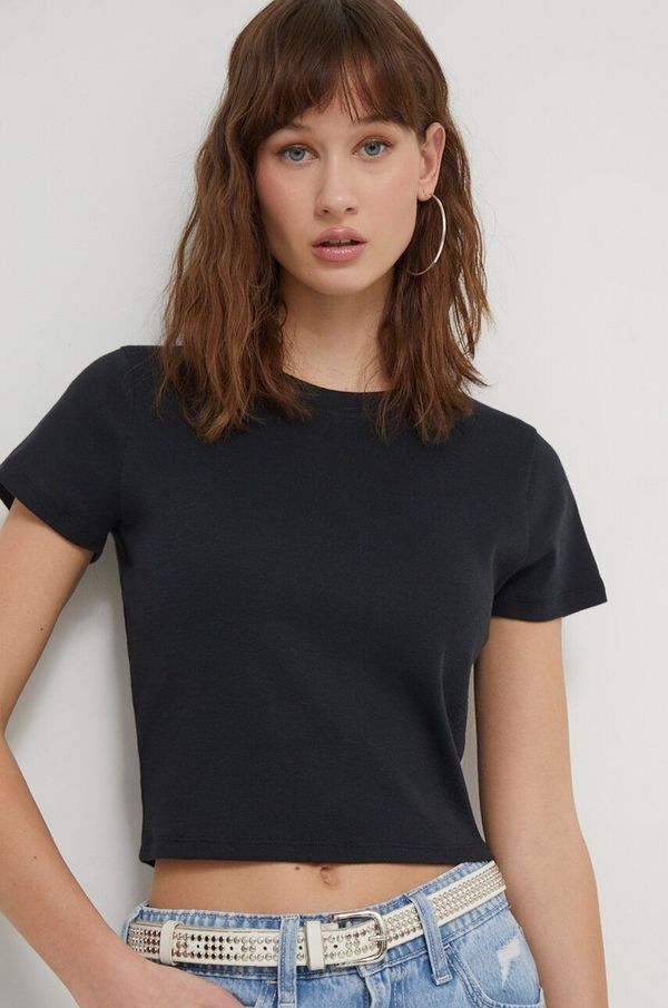 Hollister Co. Pamučna majica Hollister Co. za žene, boja: crna