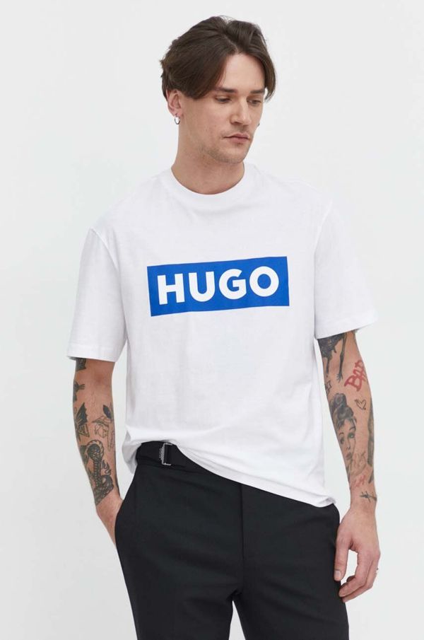 Hugo Blue Pamučna majica Hugo Blue za muškarce, boja: bijela, s tiskom, 50522376