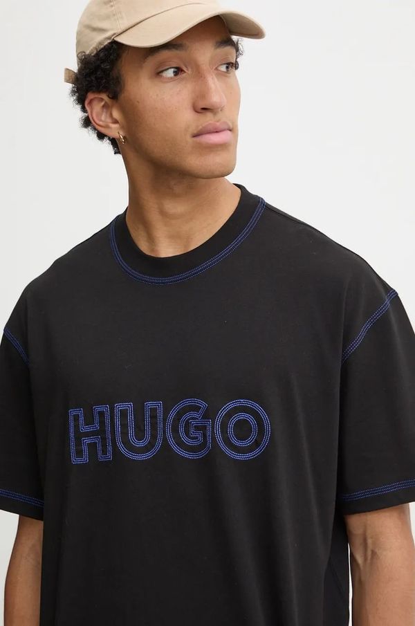 Hugo Blue Pamučna majica Hugo Blue za muškarce, boja: crna, s aplikacijom, 50521686