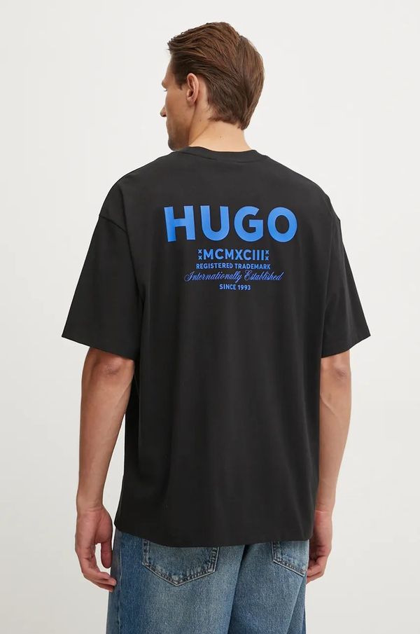 Hugo Blue Pamučna majica Hugo Blue za muškarce, boja: crna, s tiskom