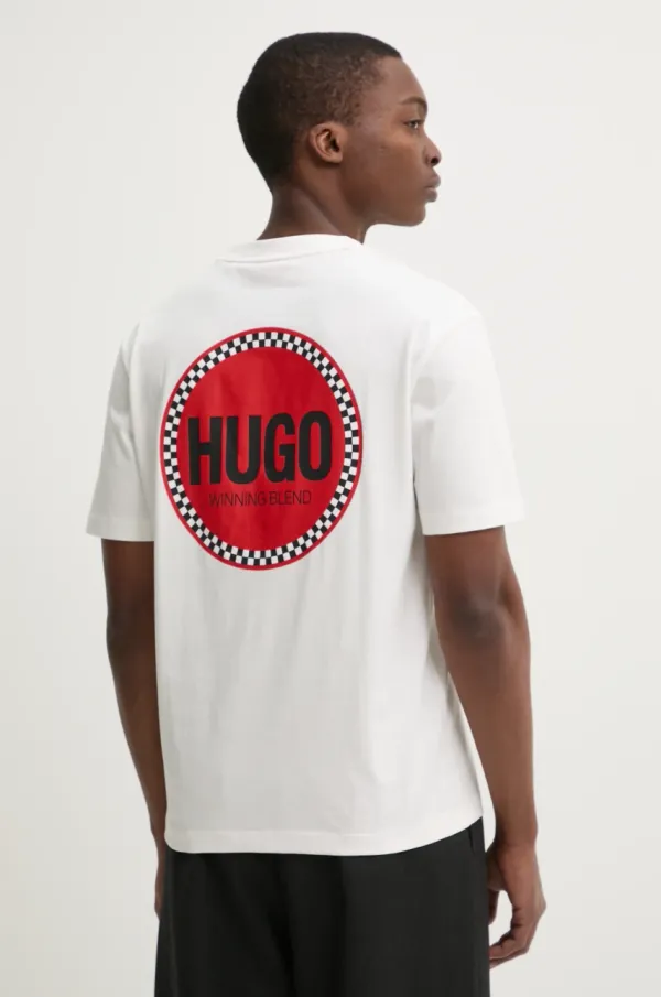 HUGO Pamučna majica HUGO za muškarce, boja: bijela, s tiskom, 50530647