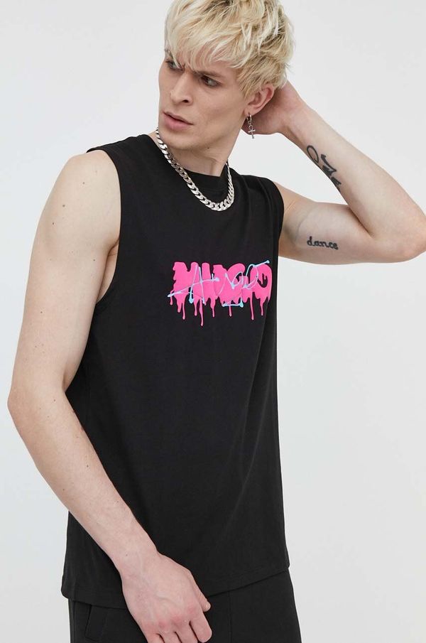 Hugo Pamučna majica HUGO za muškarce, boja: crna