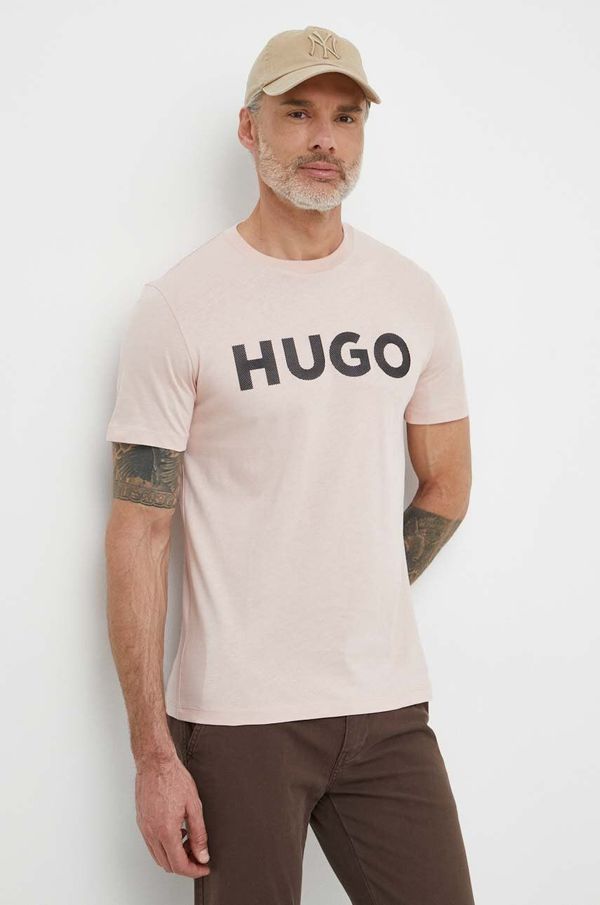 Hugo Pamučna majica HUGO za muškarce, boja: ružičasta, s tiskom, 50513309