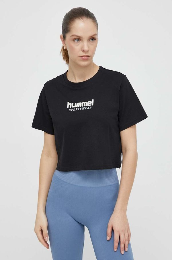 Hummel Pamučna majica Hummel za žene, boja: crna