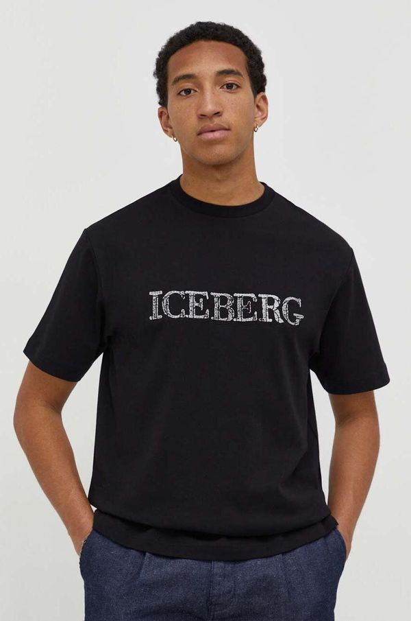 Iceberg Pamučna majica Iceberg za muškarce, boja: crna, s tiskom