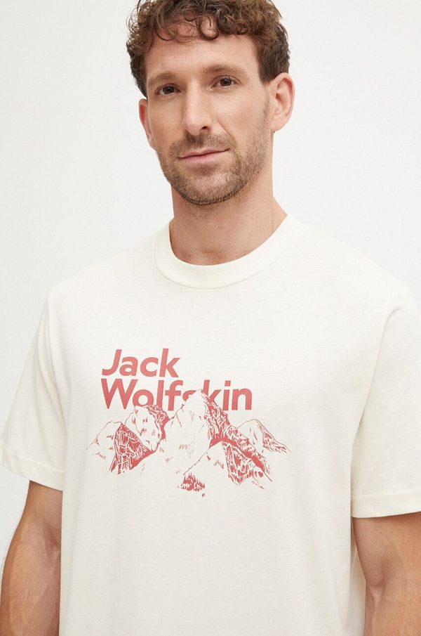 Jack Wolfskin Pamučna majica Jack Wolfskin Bergblick za muškarce, boja: bež, s tiskom, A60070