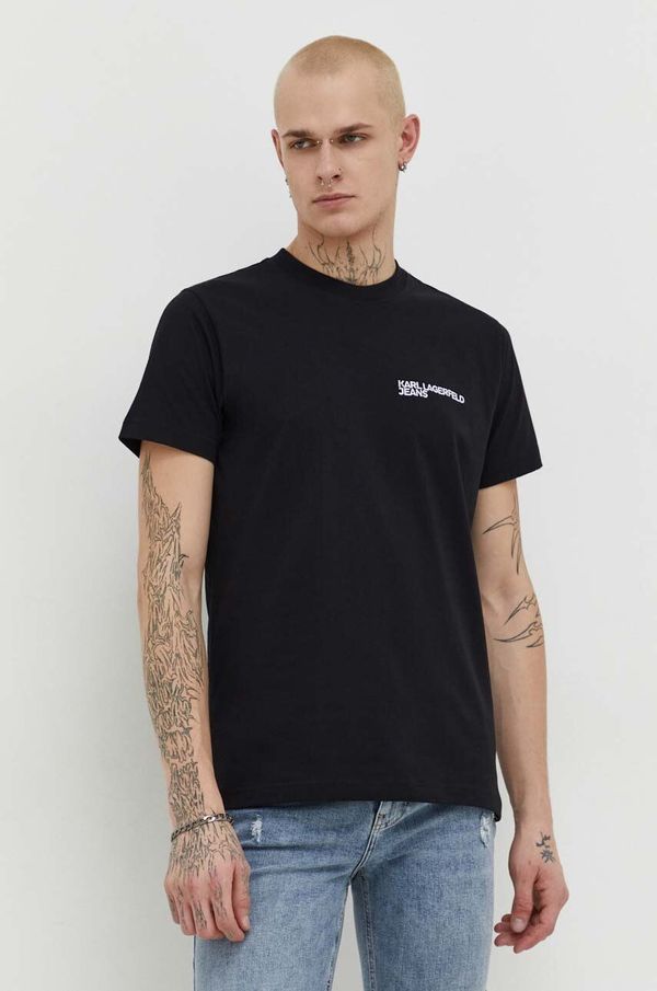 Karl Lagerfeld Jeans Pamučna majica Karl Lagerfeld Jeans za muškarce, boja: crna, s aplikacijom