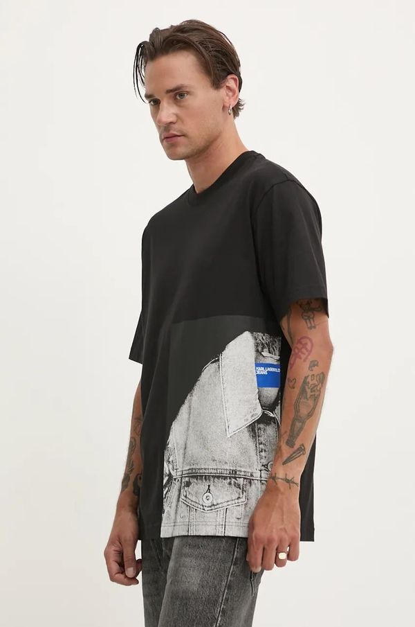 Karl Lagerfeld Jeans Pamučna majica Karl Lagerfeld Jeans za muškarce, boja: crna, s tiskom, 246D1701