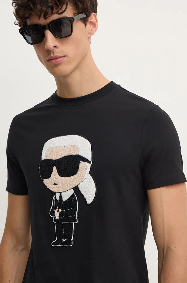 Karl Lagerfeld Pamučna majica Karl Lagerfeld za muškarce, boja: crna, s aplikacijom, 544250.755075