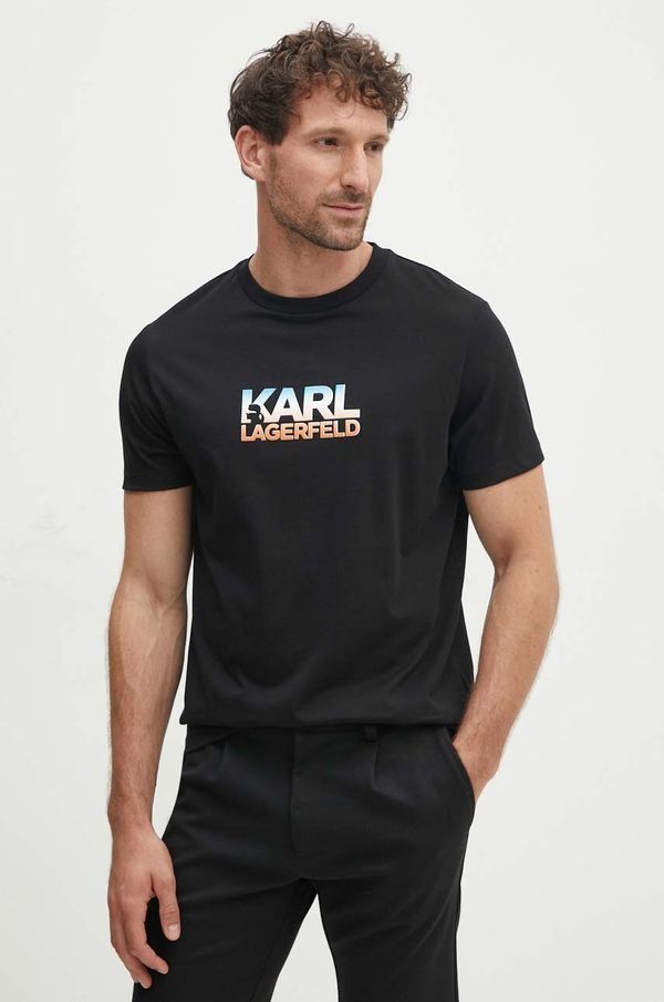 Karl Lagerfeld Pamučna majica Karl Lagerfeld za muškarce, boja: crna, s tiskom, 543225.755404